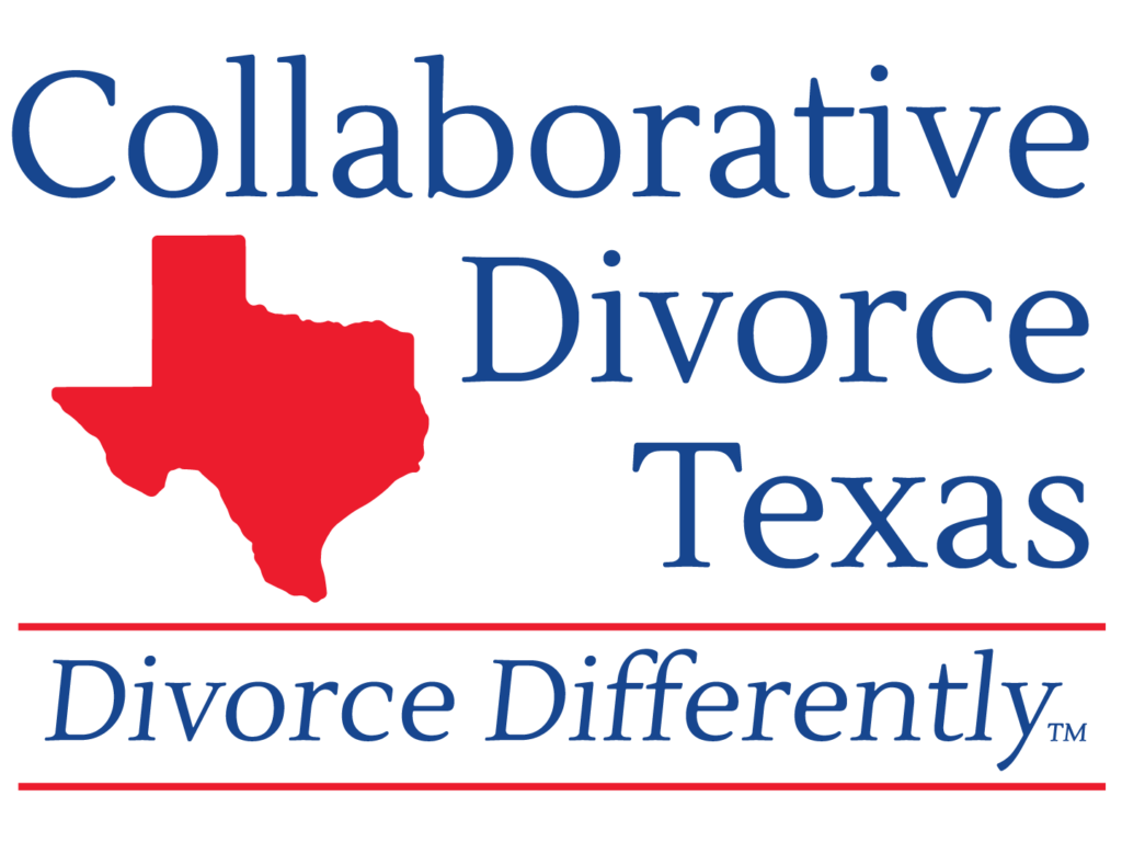 Logo for Collaborative Divorce Texas featuring the text "Collaborative Divorce Texas" with a red outline of Texas and the tagline "Divorce Differently" beneath.