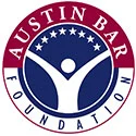 Austin Bar Foundation logo featuring a stylized person with raised arms, seven stars, and the organization's name in a circular red, white, and blue design.
